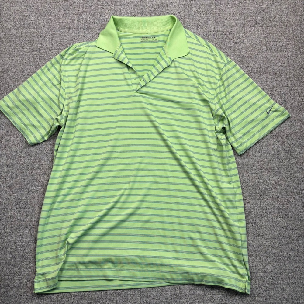 Nike Golf Fit Dry Polo Shirt Mens XL Lime Green Striped Short Sleeve